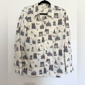 Talbots 100% Cotton Paris Print Button-Up Shirt Size XLP novelty print